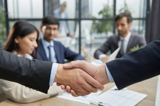 A business handshake in the meeting room