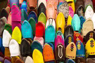 Colourful Moroccan babouches are on display
