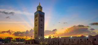 Sunset view of Koutoubia Mosque tower, Morocco