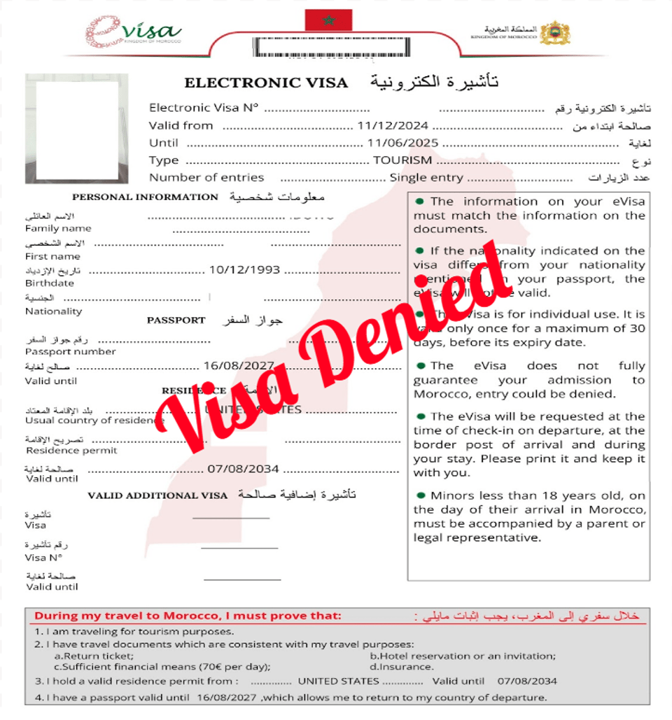 Morocco Evisa Application Is Denied