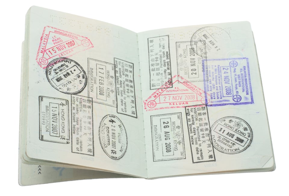 Passport Pages With Travel Stamps