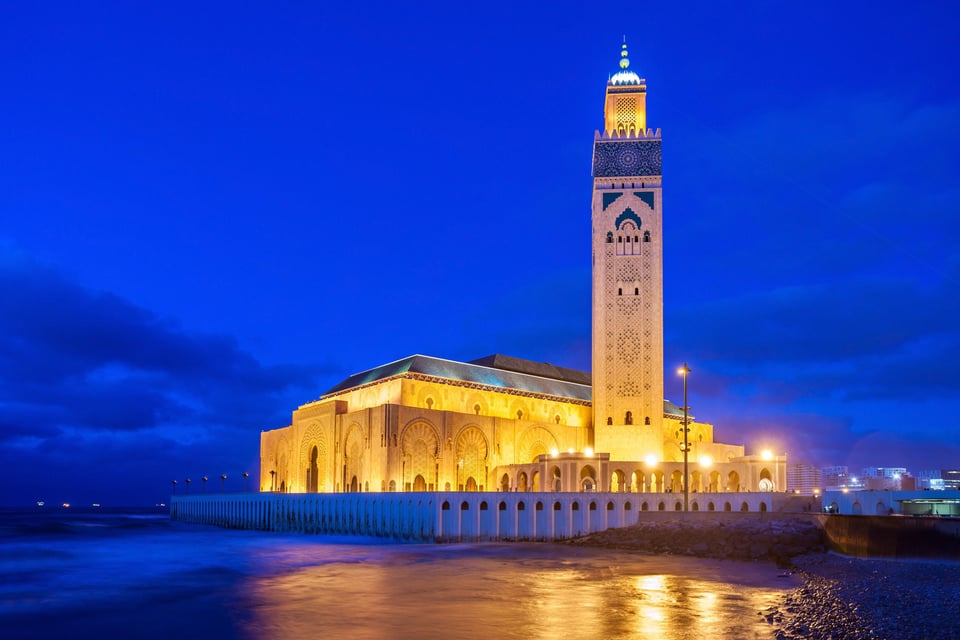 The Hassan Ii Mosque At The Night In Casablanca Morocco