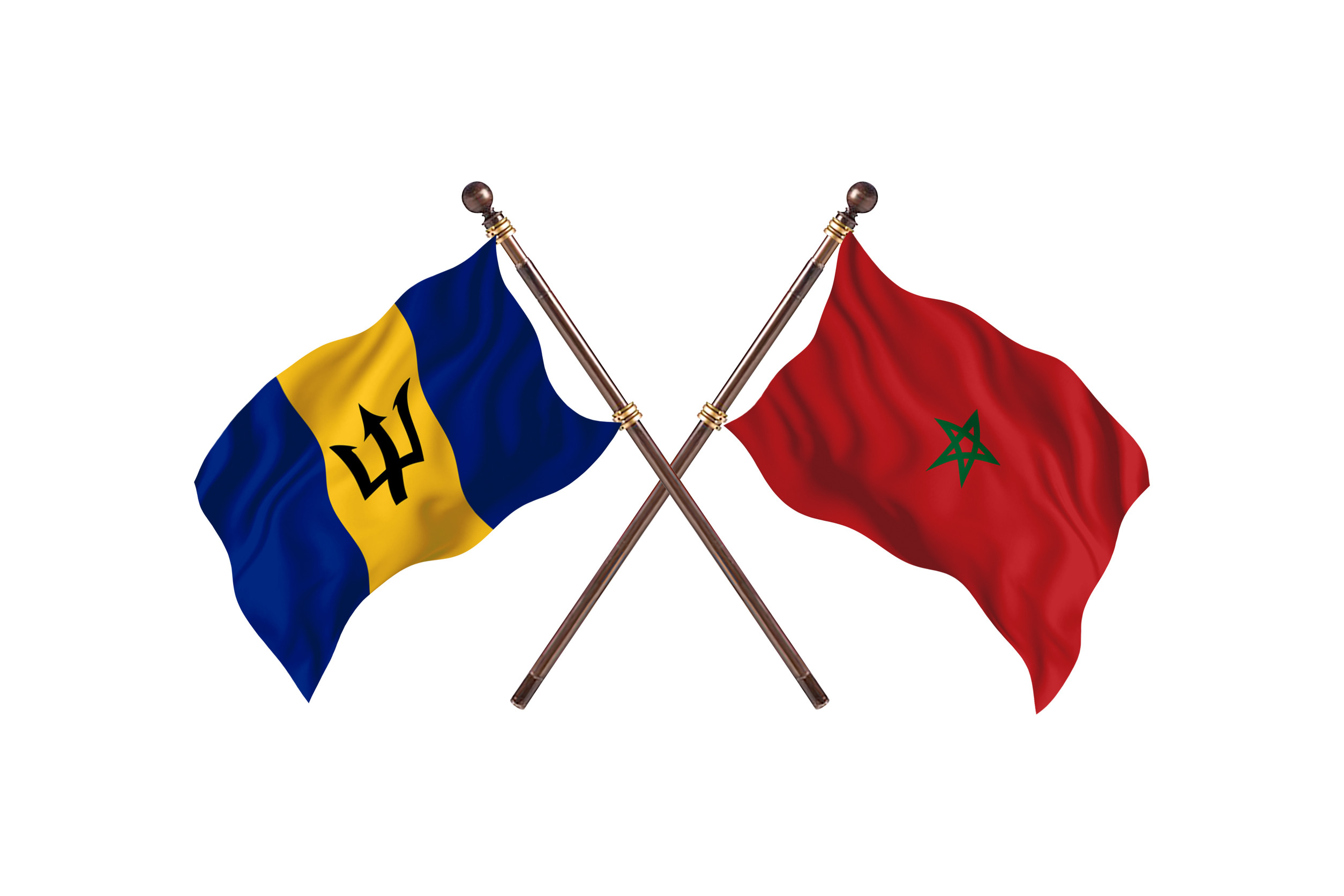 Barbados And Morocco Flags Crossed